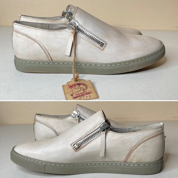 Diesel D-Icon Leather Distressed Zip Slip On Shoes Mens EU Size 46, US 12.5 - Picture 2 of 16